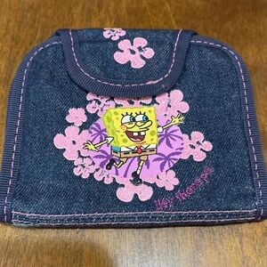 Vintage y2k SpongeBob Denim Pouch with Pink floral flowers